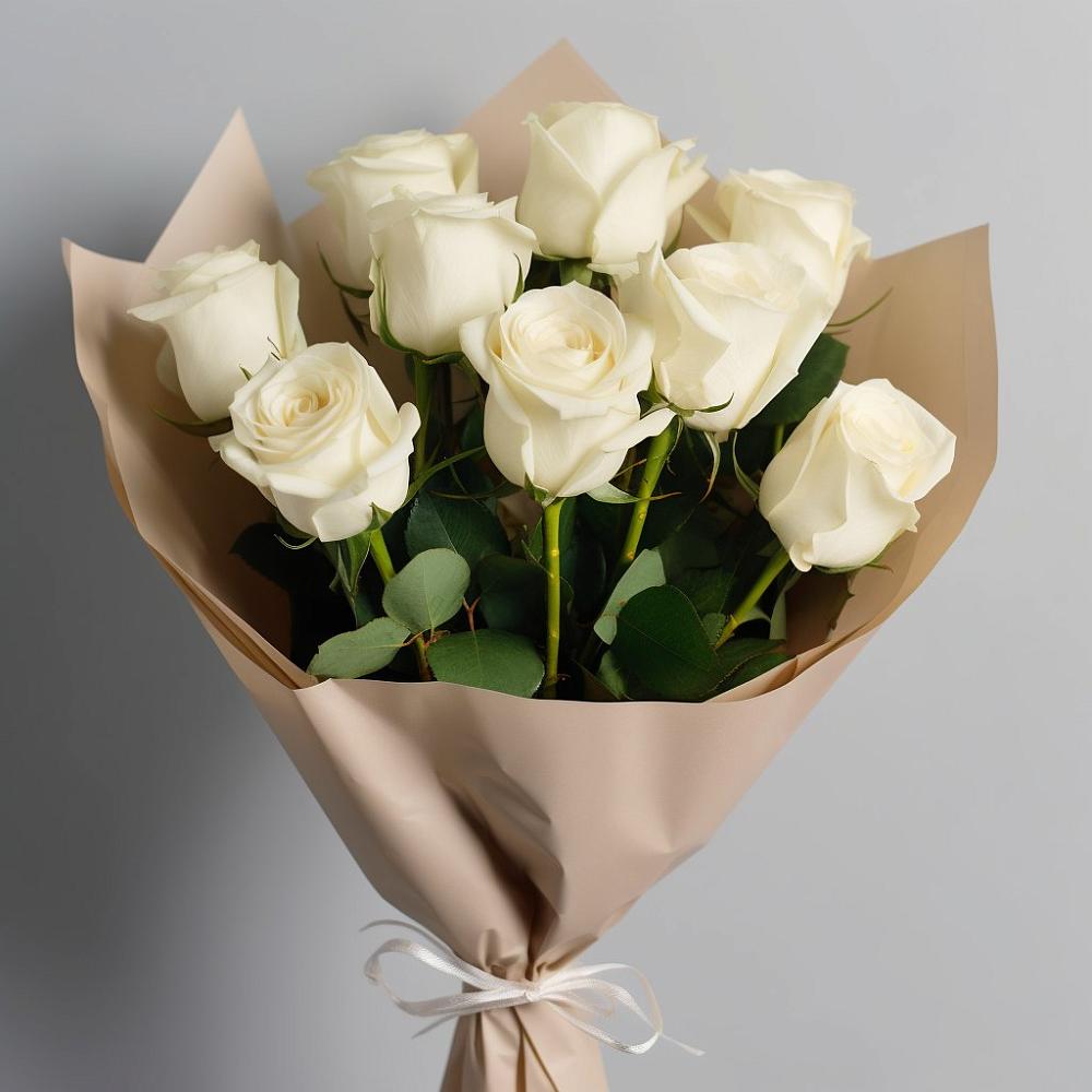 Букет 9 Белых роз Эдлесс Лав в Далматово