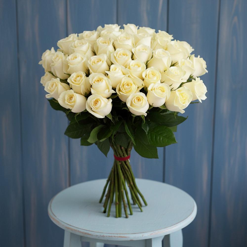 Букет 51 Белая роза Эдлесс Лав в Далматово