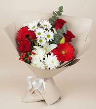 Букет цветов из:  Розы, Хризантемы, Герберы и Лилии в Далматово