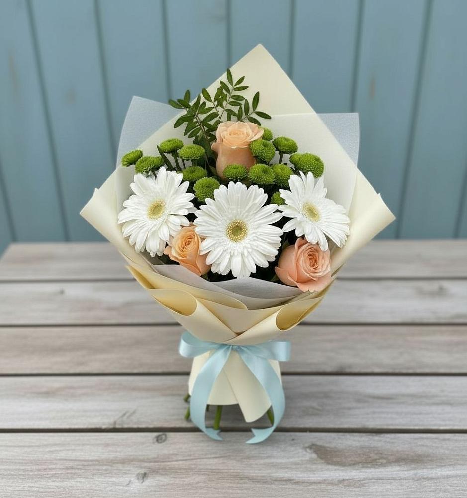 Букет цветов из: Герберы, Розы и Хризантемы в Далматово
