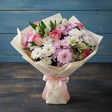 Букет цветов из:  Хризантемы, Альстромерии и Розы в Далматово