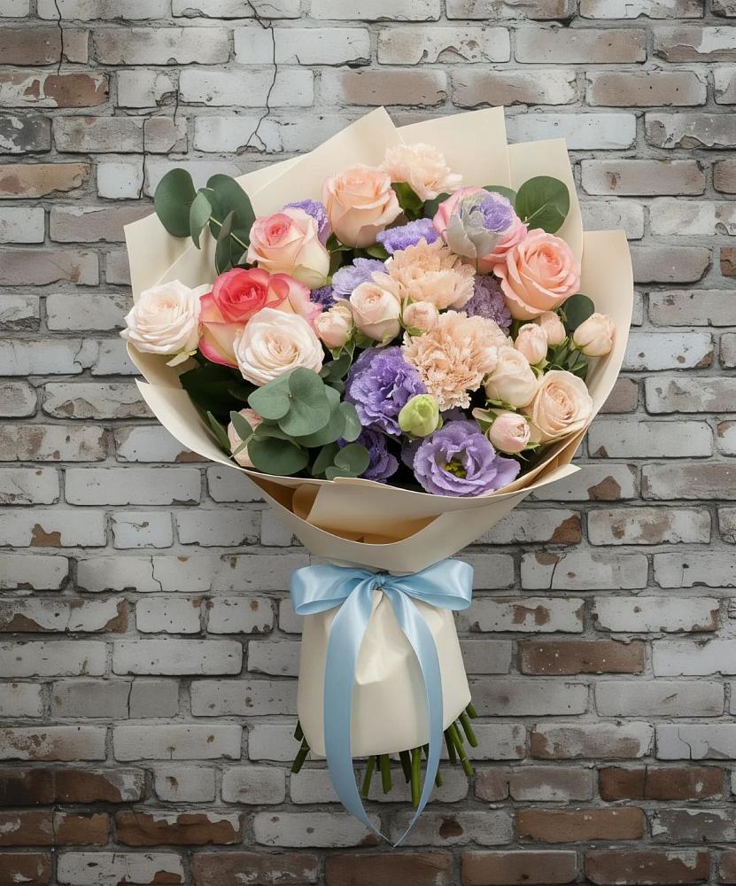 Букет цветов из: Розы, Лизиантусы и Гвоздики в Далматово