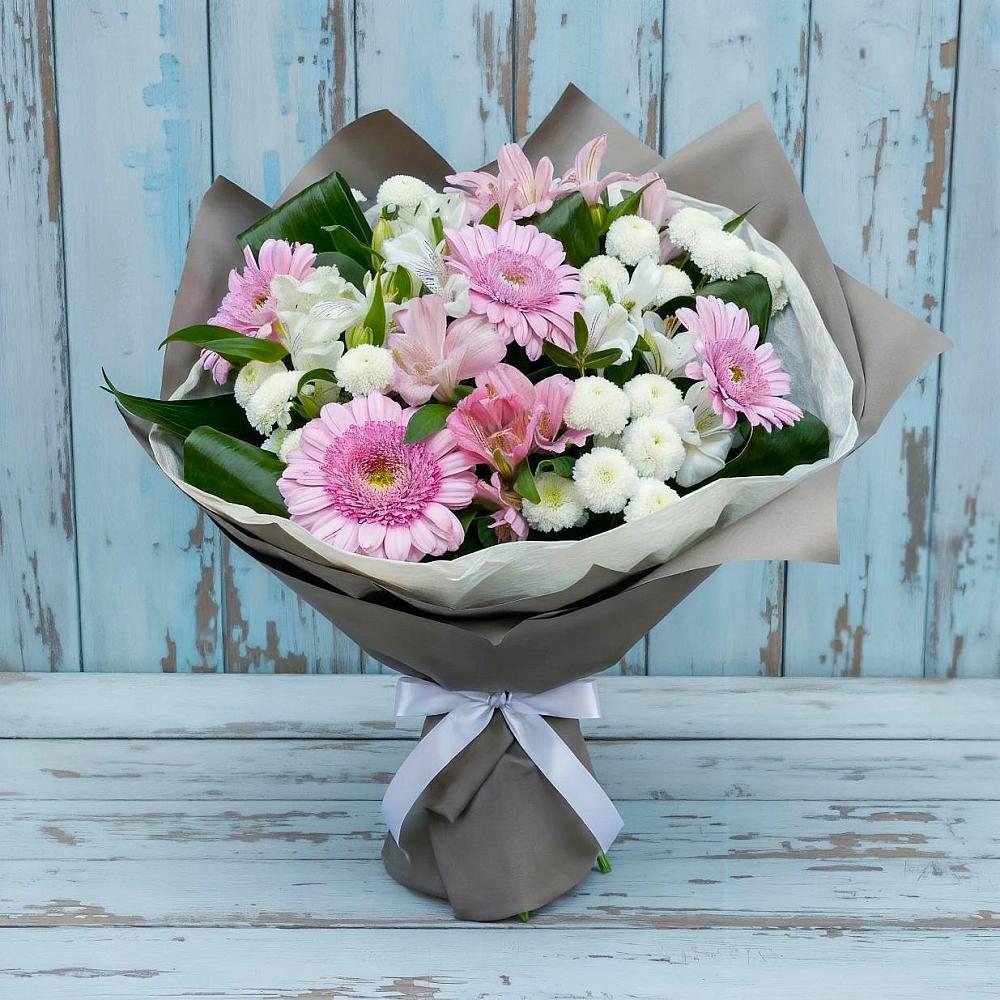 Букет цветов из: Герберы, Альстромерии и Хризантемы в Далматово
