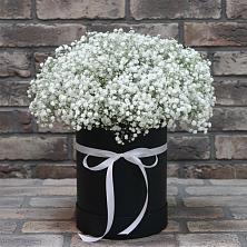 Цветочная композиция из Гипсофила в шляпной коробке в Далматово